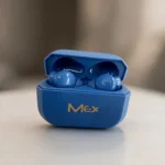 mex blue earbuds with charging case