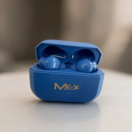 mex blue earbuds with charging case