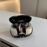 black and white true wireless earbuds