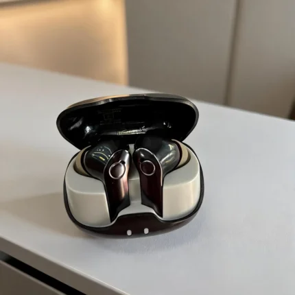 black and white true wireless earbuds