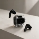 black in-earbuds with charging case