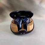 blue and golden true wireless earbuds